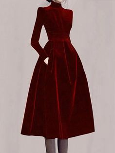 Plain Elegant Regular Fit Long Sleeve Half Turtleneck Midi Dress | stylewe Long Sleeve Prom Dresses, Velvet Long Sleeve Dress, Sleeve Prom Dresses, Turtleneck Midi Dress, Long Sleeve Velvet Dress, Red Velvet Dress, Long Sleeve Prom, A Line Prom Dresses, Prom Dresses With Sleeves