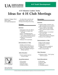 the front page of a 4 - h club meeting brochure, with information on it