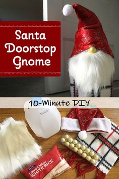 the santa door stop gnome is made with 10 minute diy to make it's own christmas decoration