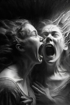 two women are screaming with their mouths open