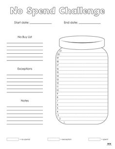 the no spend challenge worksheet for students to practice their handwriting and writing skills