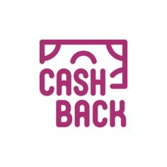 the cash back logo is shown in pink and purple letters on a white background,