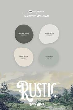 the logo for rustic is shown in three different colors, including white and gray