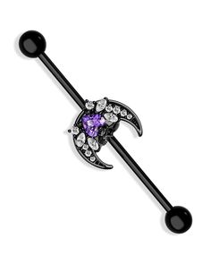 PRICES MAY VARY. 【Industrial Earring】: 1Pcs 316L Stainless Steel Industrial Earrings. Crescent Moon Design with Sparkling Purple CZ. Cute and Dainty. 【Halloween Industrial Jewelry Size】: 14 Gauge=1.6mm; Barbel Length: 38mm. Best Choice for Industrial Piercer Bar. 【Halloween Industrial Piercing Jewelry Material】:316L Stainless Steel with Sparkling CZ. Nickel Free. 【Gothic Industrial Bar Design】: Cute and Dainty Sparkling Diamond Industrial Bar Piercing Jewelry. The Cool Skull Design Light up Your Industrial Bars Piercings, Industrial Bar Design, Industrial Earring, Earrings Industrial, Gothic Industrial, Industrial Bar Piercing, Bar Piercing, Industrial Earrings, Industrial Piercing Jewelry