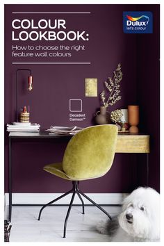 Dulux Simply Refresh feature walls Dark Purple Paint, Purple Home Office, Purple Accent Wall, Office Feature Wall, Office Wall Colors, Small Home Office Ideas, Purple Office