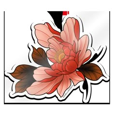 a flower sticker with leaves on the bottom and pink flowers on the top,