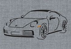 a drawing of a sports car with an orange light on it's head and eyes