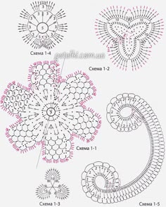 crochet patterns for snowflakes are shown in three different colors and sizes