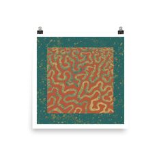 an orange and green abstract painting on paper