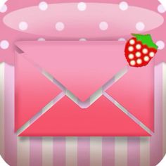 an open envelope with a strawberry on it and polka dots around the envelope is shown