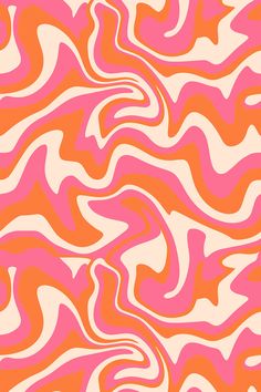 an orange and pink abstract pattern with wavy lines on the top right side of the image