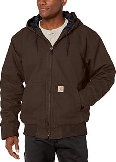 Carhartt 104050 Washed Duck Insulated Active Jacket An update to one of our most popular Active Jacs, the J130, this men's jacket was designed using feedback from our Carhartt Crew. Every detail, from the hood drawcords with cord locks to the updated zipper design for smoother use and added durability, was informed by the hardworking people who wear our gear day-in and day-out. This jacket is made with our heavyweight cotton duck and lined with lightweight 3M™ Thinsulate™ insulation for exceptio Carhartt Active Jacket Outfit, Heated Jacket, Active Jacket, Jacket Outfit, Slim Fit Pants, Carhartt Mens, Mens Big And Tall, Mens Clothing, Men's Coats And Jackets