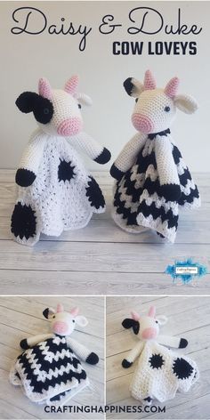 two crocheted cows sitting next to each other