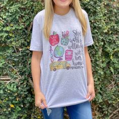 Super Cute’ Great Teacher Gift! Size S-L Bella Canvas Tshirt Shawn Mendes Merch, Teacher Tee Shirts, Elizabeth Johnson, Novelty Purses, Western Music, Great Teacher Gifts, New Order, Teacher Tees, Heather White