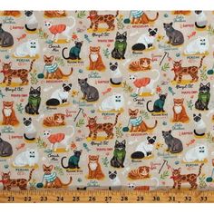 an image of cats and kittens on beige fabric