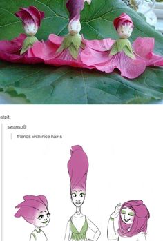 the instructions for how to make flower fairy figurines with paper flowers and leaves