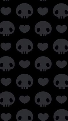 black and white skulls with hearts pattern on the backgroung wallpapers