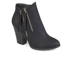 Show off chic style in the Vally double zipper ankle booties by Journee Collection. These booties feature premium faux leather uppers with stylish raised vamps and a double zipper design. Rounded toes and stacked chunky high-heels finish the look Faux leather upper,Easy zip-up closure,Approx. 3 1/2 inch block heel,Round toe,Padded insole for added comfort,Synthetic outsole,Dual zipper detail for added style | Women's Journee Collection Vally Booties in Black Size 11 Medium Womens Black Booties, Chunky High Heels, Adidas Fashion, Nike Fashion, Journee Collection, Womens Ankle Boots, Shoes Booties, Womens Boots Ankle, Black Booties