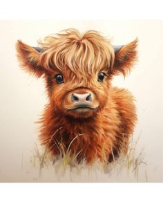 a painting of a brown cow with long hair