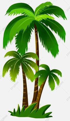 two palm trees with green leaves on white background