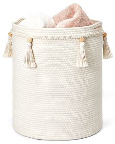 PRICES MAY VARY. Mkono macrame decorative basket with tassel would be a great addition to anyone's home decor. Our decorative basket fits perfectly in any living room, bedroom, bathroom,baby nursery, etc.Great gift ideas for housewarming,baby shower and any other occasion. Material: Natural cotton rope. The size is: 15.7" Width ×19.6" Height , Made from eco-friendly and healthy material. Shipping folded could make the basket distort for a little, but the flaws in the bend will disappear over tim Organize Baby Toys, Tall Basket, Planter Cover, Basket Boho, Cotton Rope Basket, Closet Storage Bins, Storage Bins Organization, Baby Bathroom, Storing Clothes