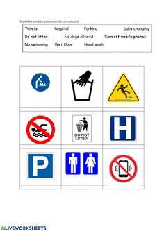 some different types of signs and symbols are shown in this worksheet for children