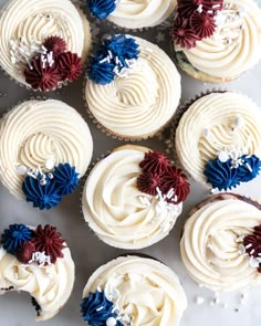 cupcakes with red, white and blue frosting