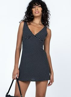 Nellie Mini Dress Black Polka Dot Drawstring Dresses, Printed Summer Dresses, Mini Dress Casual, Black Polka Dot, Dress Sleeveless, Dot Print, Deep V Neck, Summer Dresses For Women, Tank Dress