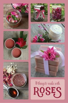 pink flowers and candles are arranged in this collage with the words 10 things to make out of roses