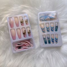 New Y2k Super Cute Press On Nails. Two Sets 24 Nails In Each Se! Cute Press On Nails, New Y2k, Nails 2024, False Nails, Press On Nails, Womens Makeup, Nail Colors, Pink Blue, Pink Ladies