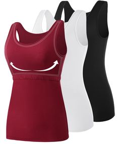 PRICES MAY VARY. ★Material：AMVELOP shelf bra tanks are made of 95% cotton and 5% spandex,cotton material makes it soft,breathable,washable,durable,non fading,skin friendly,comfortable,and healthy.This tank top with built in bra for women provide you a relaxed and comfortable wearing experience. ★Features：This tank top with bra is an upgraded version of the basic women tank top. The built in bra provides support for womens breasts,wide shoulder straps don't make you feel cramped,the scoop neck de Undershirt Tank Top, Bra Tank Top, Bra For Women, Bra Tank, Tank Top Bras, Tank Top Camisole, Women Essentials, Womens Bras, Shelf Bra