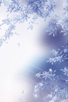 an abstract blue and white background with leaves