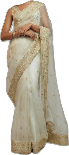 Organza Sari, White Sari, Delicate Embroidery, Custom Tailoring, Classic Beauty, Intricate Design, Asian Fashion, Custom Sizing, Essence