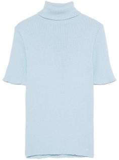 sky blue merino wool blend ribbed knit roll neck short sleeves straight hem Roll Neck Top, Wardrobe Edit, Yoko London, Boots Fall, Exclusive Fashion, Roll Neck, Jersey Shirt, Ski Wear, Jacket Tops