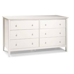 a white dresser with six drawers and two doors