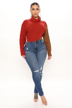 Available In Rust/combo And Black/combo. Pullover Sweater Turtleneck Long Sleeve Cross Front Detail Colorblock Ribbed Stretch 100% Acrylic Imported | Cross Roads Turtleneck Sweater in Rust size Medium by Fashion Nova Sweater Turtleneck, Cross Roads, Gal Gadot, Turtleneck Sweater, World Of Fashion, Pullover Sweater, Pullover Sweaters, Fashion Nova, Rib Knit