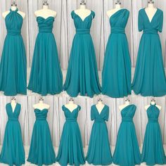 the different styles of bridesmaid dresses are shown in multiple pictures, including one with an open back