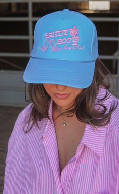 If you're a part of the Sandy Boots Beach Club, you need this trucker hat. We love the pretty blue and pink color way!

ALL HATS ARE FINAL SALE! Trendy Blue Trucker Hat For Spring, Cheap Multicolor Trucker Hat For Spring, Blue Trucker Hat For Spring, Trendy Blue Trucker Hat, Playful Blue Summer Trucker Hat, Cute Pink Trucker Hat For The Beach, Pink Fun Trucker Hat For Beach Season, Pink Novelty Trucker Hat For Summer, Pink Novelty Trucker Hat For The Beach