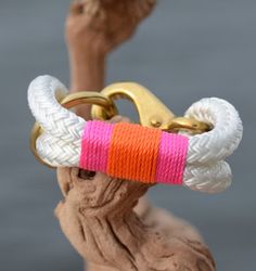 Rope Bracelet by Knotical www.knotical.blogspot.com Rope Stitch, Rope Shelf, Rope Shelves, White Rope, Color Combination, Diy Bracelets, Bright Pink