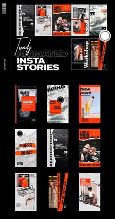 an advertisement for instagram stories is shown in black and orange