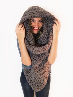 a woman wearing a crochet scarf with the words crochet pattern on it