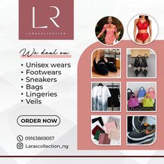 an advertisement for a women's clothing store with images of shoes and handbags