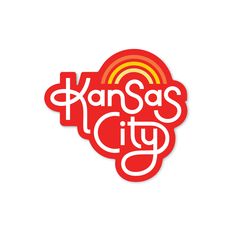 the kansas city logo is shown in red