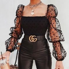 Long Sleeve Sheer Mesh Chiffon Blouse KevenKosh® Black M Blouse Chiffon, Blue Shirt Women, Gothic Chic, Fest Outfits, Backless Blouse, Puff Long Sleeves, Fashion Blogger Style, Mesh Long Sleeve, Mode Inspo