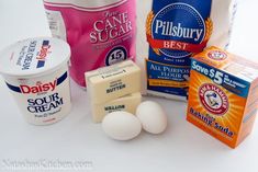 eggs, butter, yogurt, and other ingredients to make an ice cream sandwich