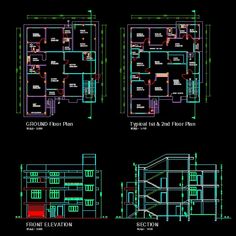 three different views of the floor plan for a house with two levels and four floors