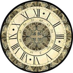 a clock with roman numerals is shown in black and gold colors on a white background