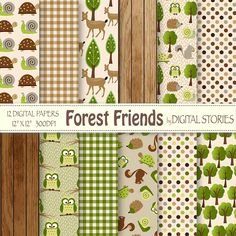 forest friends digital paper pack for scrapbooking