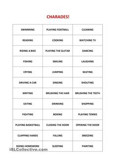 a table with words describing the names of different types of items that are used in this game