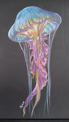 a drawing of a jellyfish on black paper